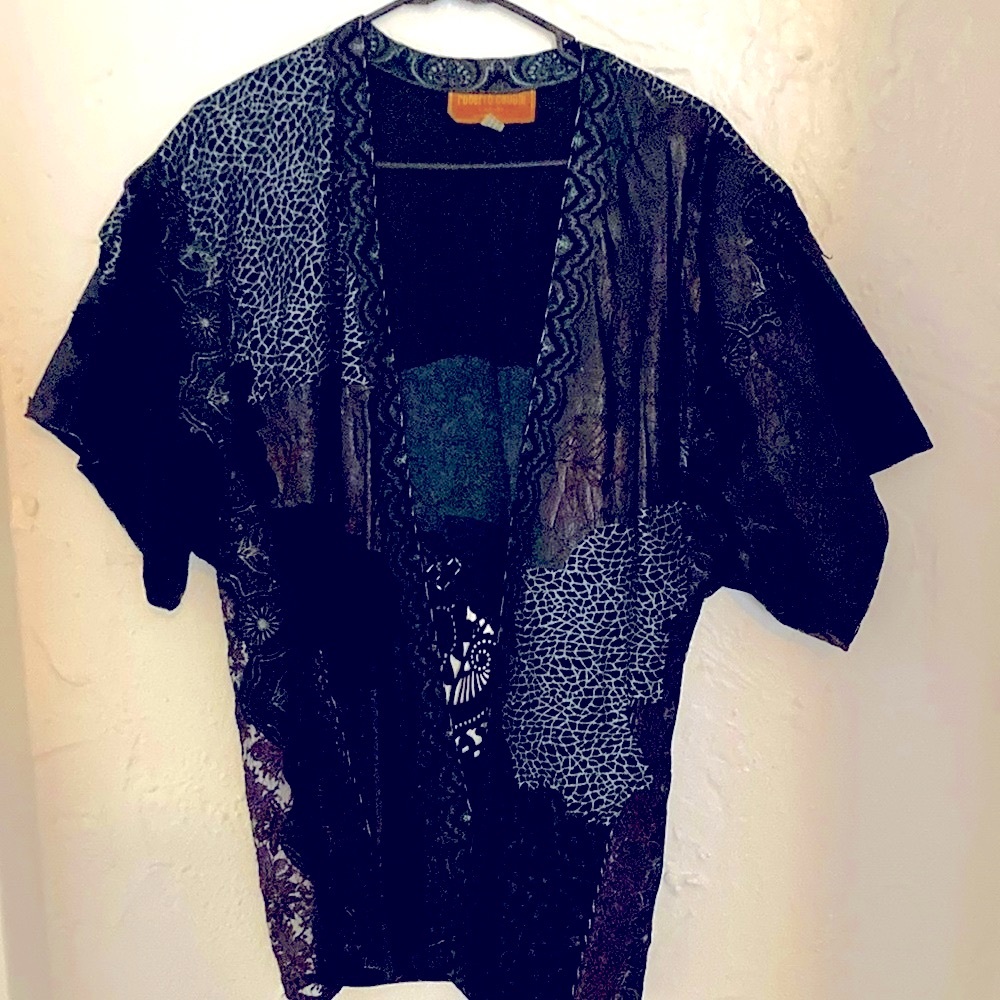 Roberto Cavalli Black and Gray Leather Kimono